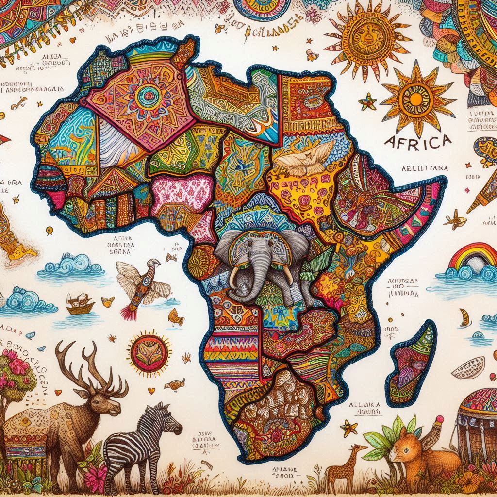 Mappa artistica dell'Africa con dettagli geografici e culturali