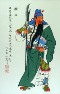 Traditional illustration of Guan Yu, historic Chinese warrior.