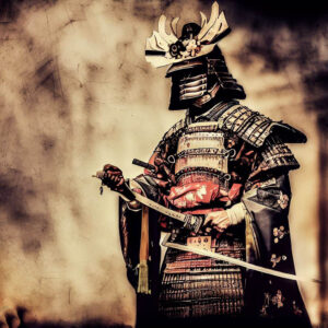 Samurai in full armor with katana