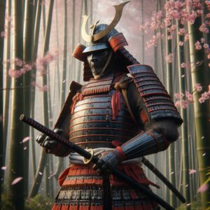 Samurai in armatura tradizionale completa